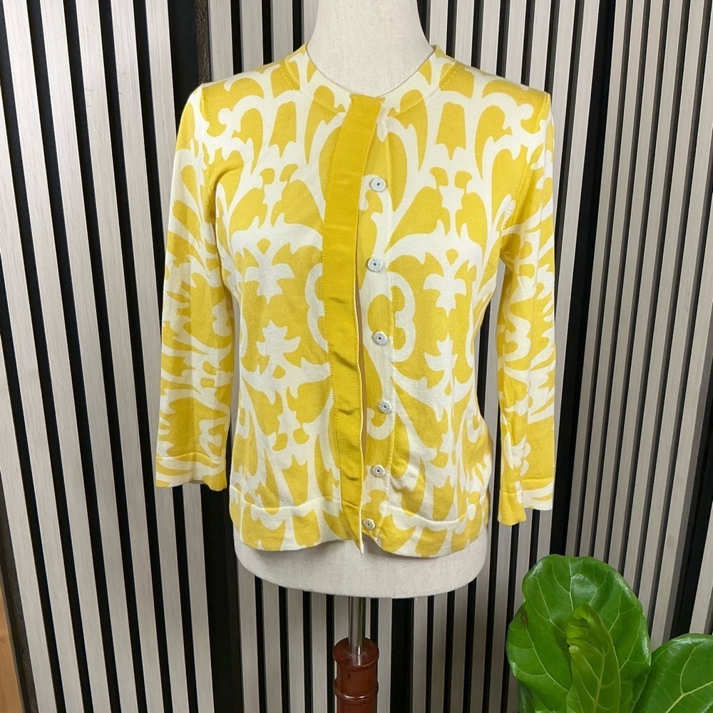 J. Crew Yellow and White Floral Cardigan, Sz M